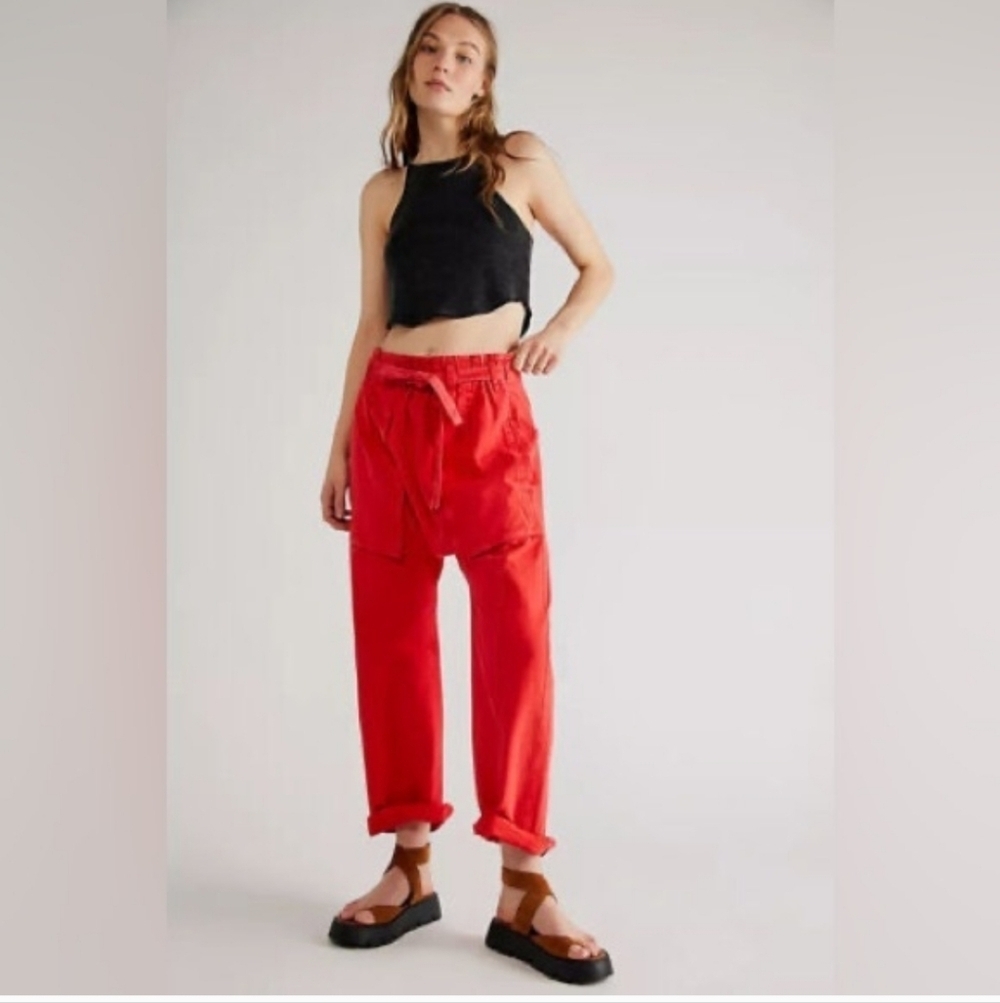 Free People Sky Rider Straight-Leg Pants Baggy Pockets Belted Loose Fit Medium